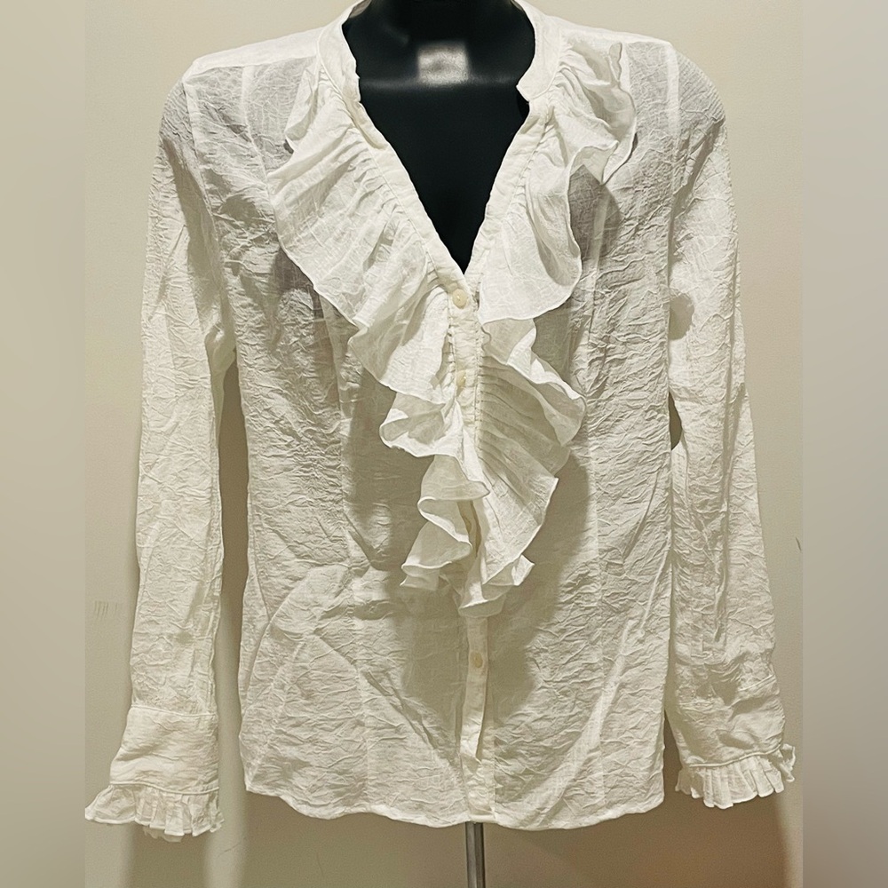 Elegant Sparkly White Ruffle Blouse